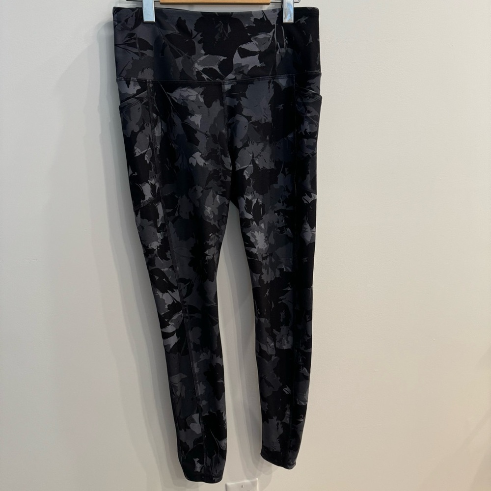RBX Black and Gray Leaf Print Leggings
